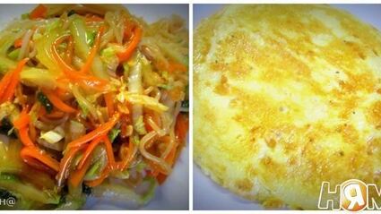 омусоба — японский омлет с овощам и соусом тонкацу