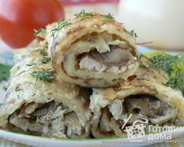 Картофельные рулетики с курицей и грибами
