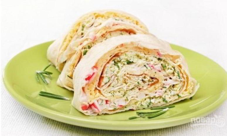 Рецепт крабового рулета в лаваше