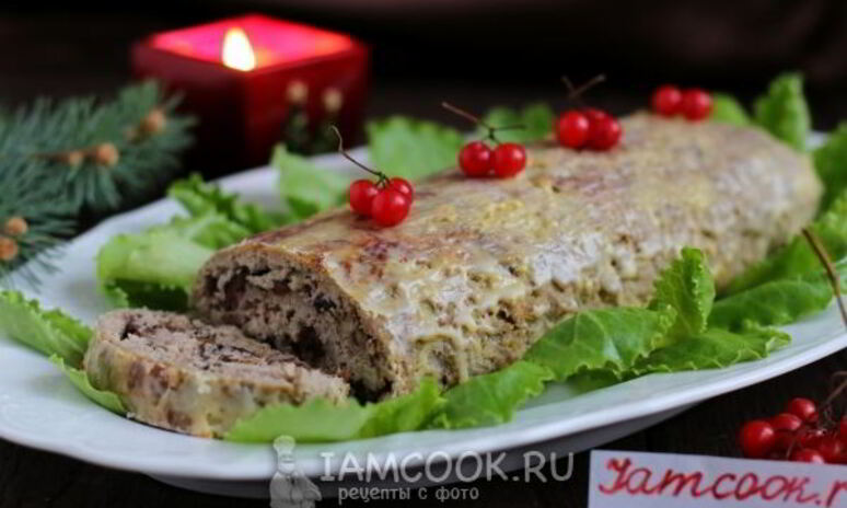 Рецепт праздничного рулета из свинины с черносливом и орехами