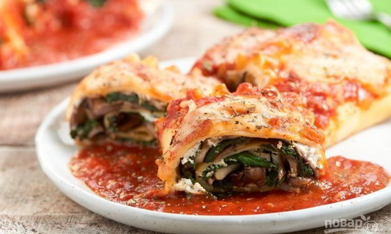 Рецепт рулетов с грибами и шпинатом