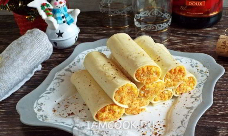 Рецепт сырных рулетиков с пикантной начинкой