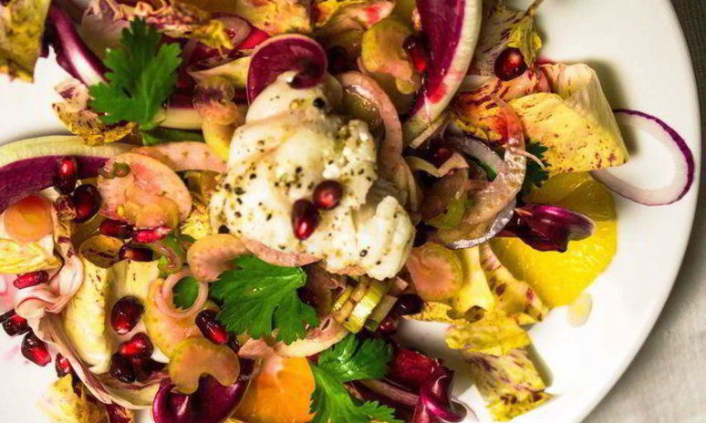 Рецепт уверенной закуски из морского черта с гранатом и апельсином